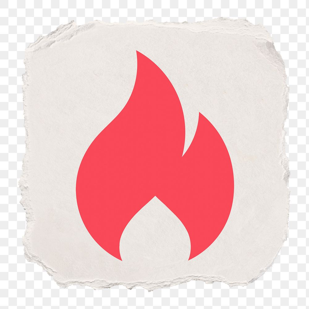 Flame png icon sticker, ripped paper design, transparent background