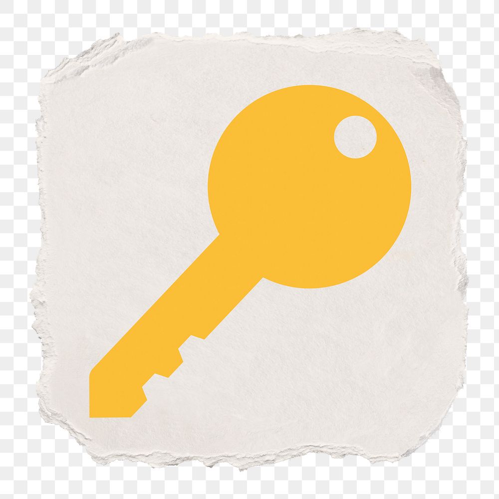 Key, safety png icon sticker, ripped paper design, transparent background