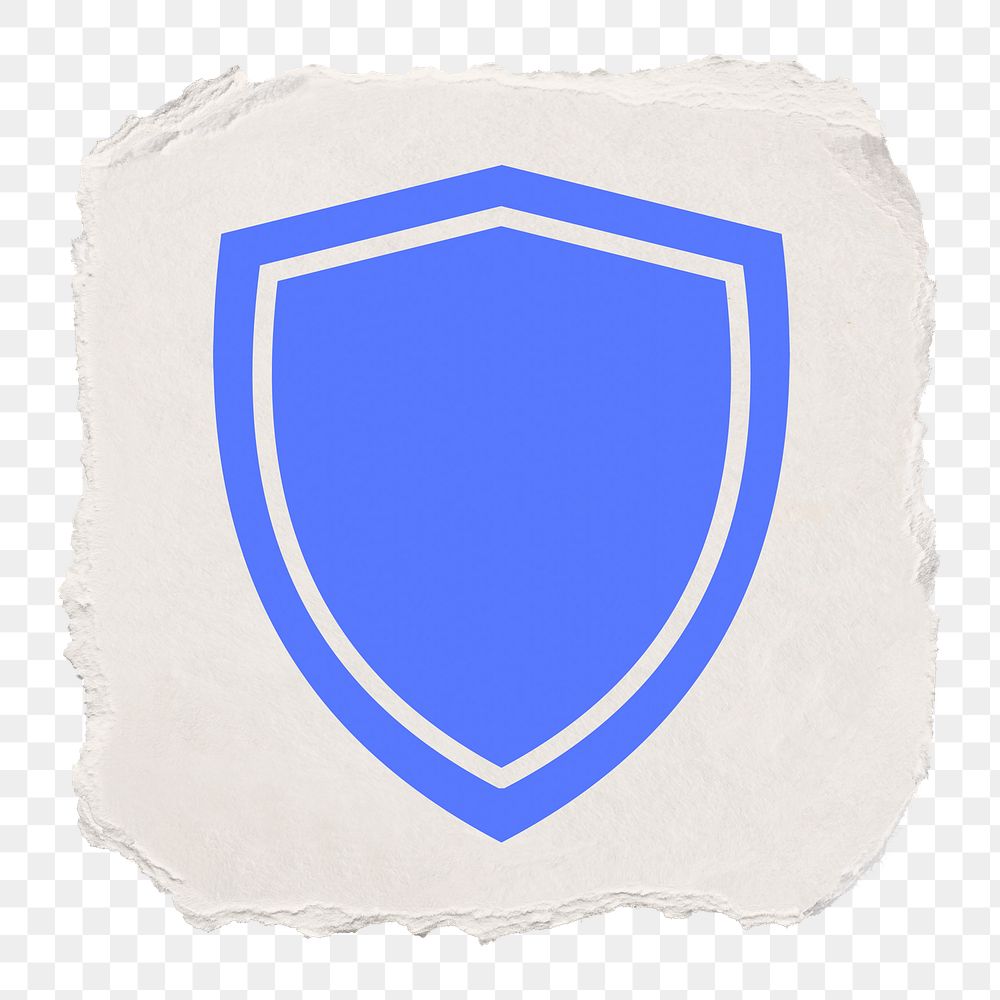 Shield, protection png icon sticker, ripped paper design, transparent background