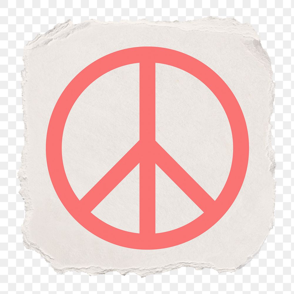 Peace symbol png icon sticker, ripped paper design, transparent background