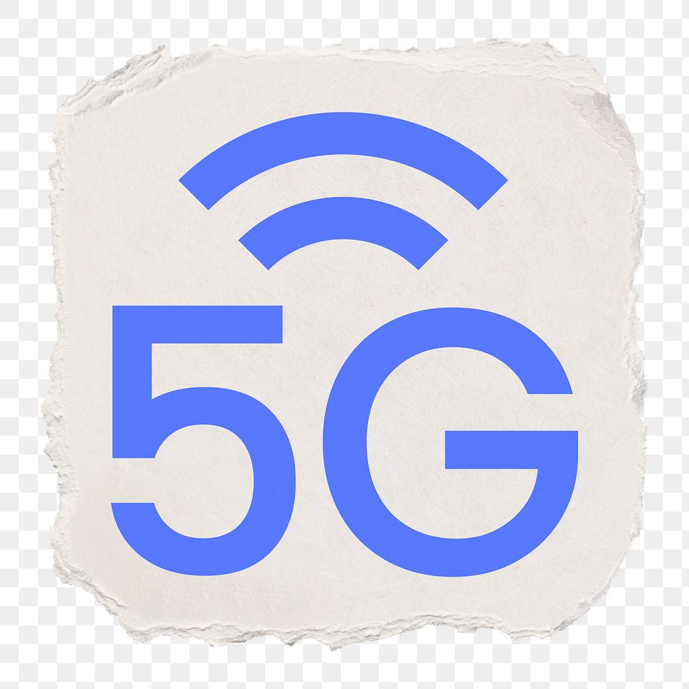 5G network png icon sticker, ripped paper design, transparent background