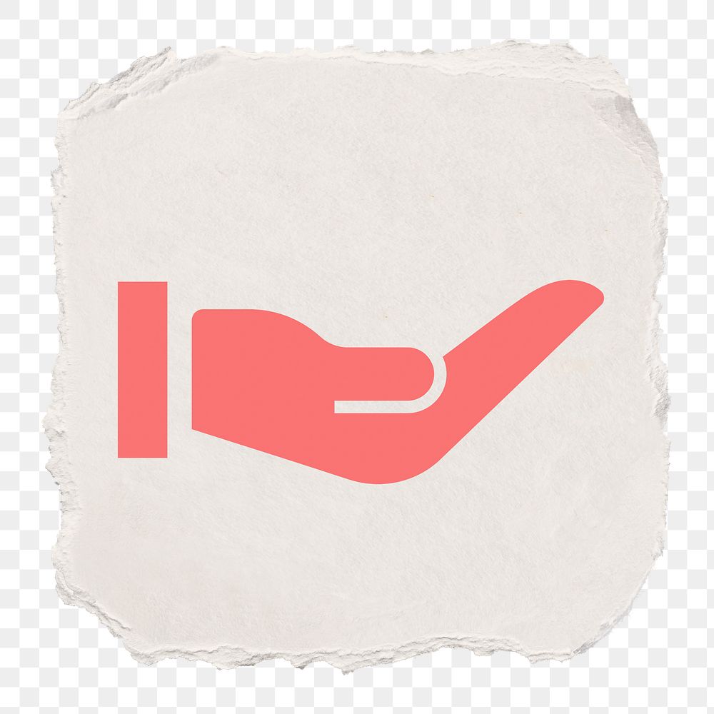 Cupping hand png icon sticker, ripped paper design, transparent background