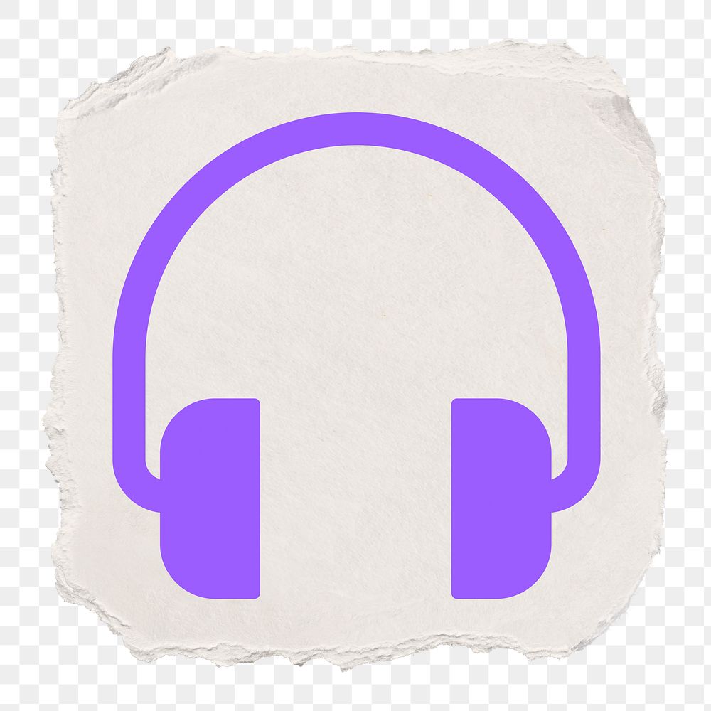 Headphones, music png icon sticker, ripped paper design, transparent background