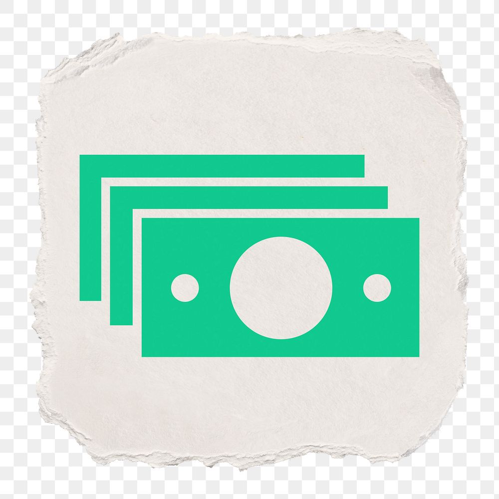 Dollar bills png icon sticker, ripped paper design, transparent background