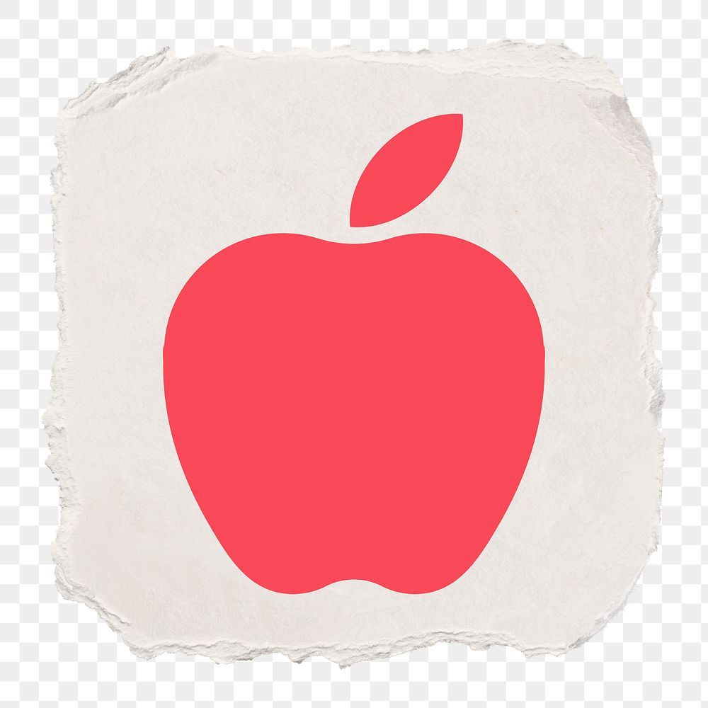 Apple png icon sticker, ripped paper design, transparent background