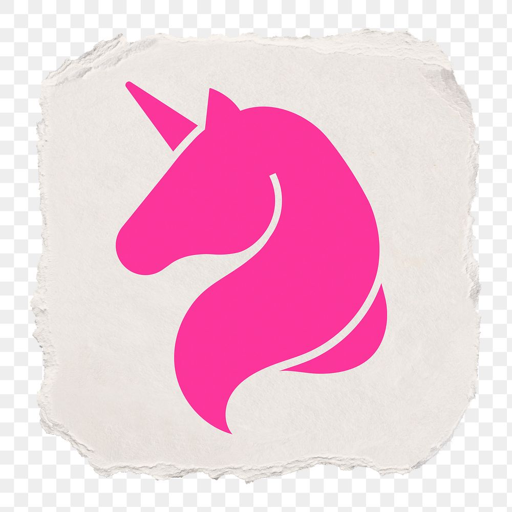 Unicorn png icon sticker, ripped paper design, transparent background