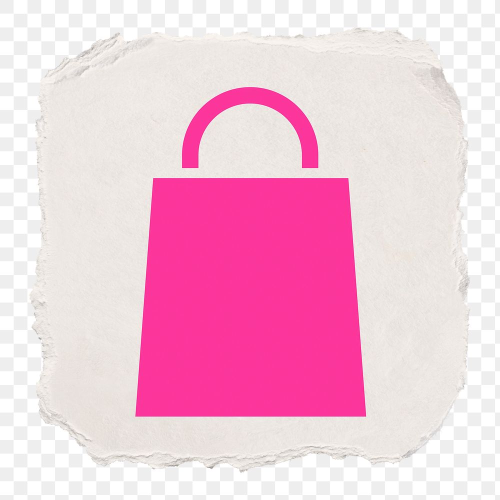 Shopping bag png icon sticker, ripped paper design, transparent background