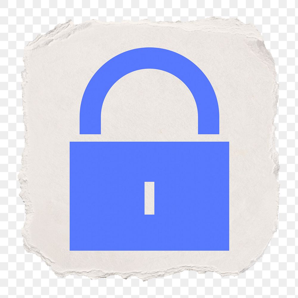 Lock, privacy png icon sticker, ripped paper design, transparent background