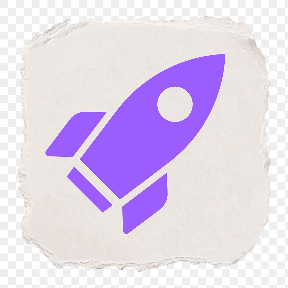 Rocket png icon sticker, ripped paper design, transparent background