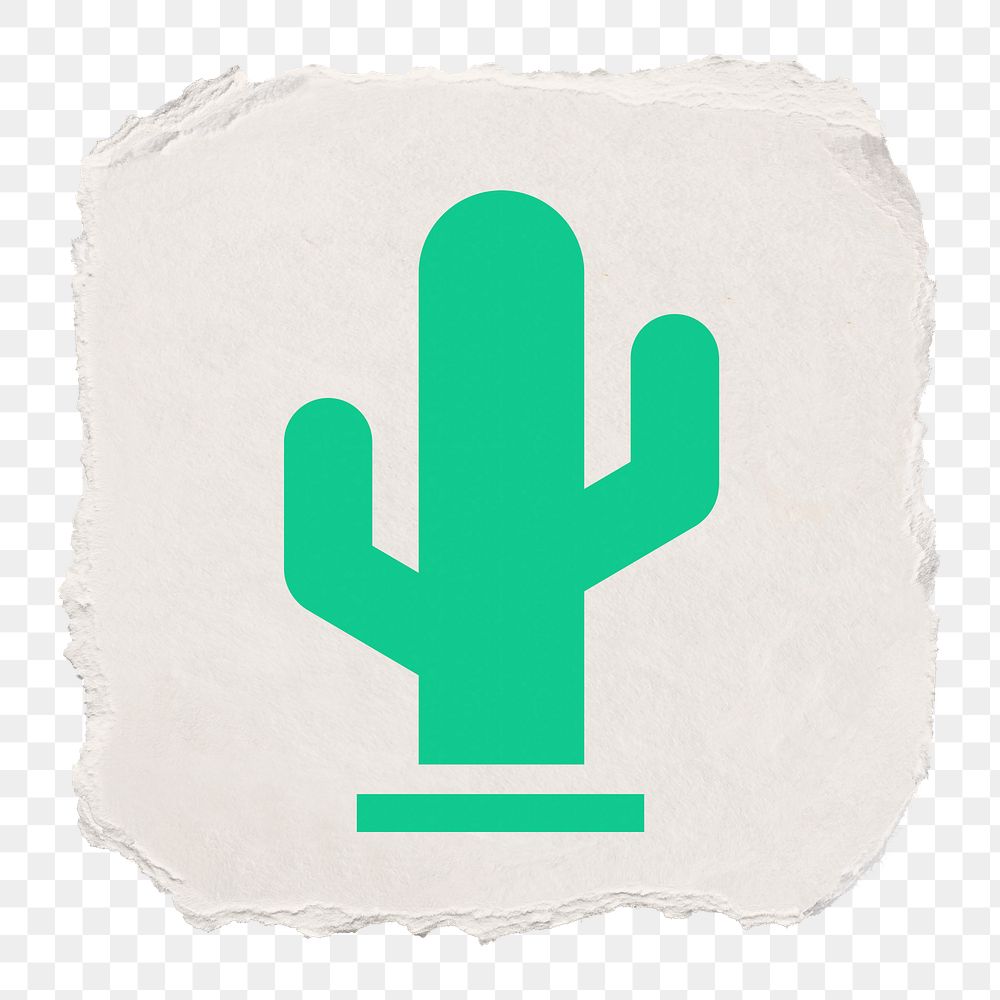 Cactus png icon sticker, ripped paper design, transparent background