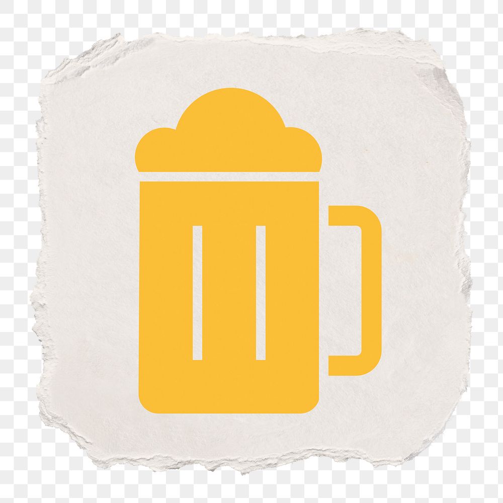 Beer glass png icon sticker, ripped paper design, transparent background