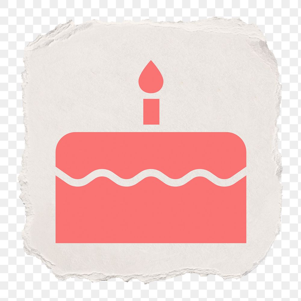 Birthday cake png icon sticker, ripped paper design, transparent background