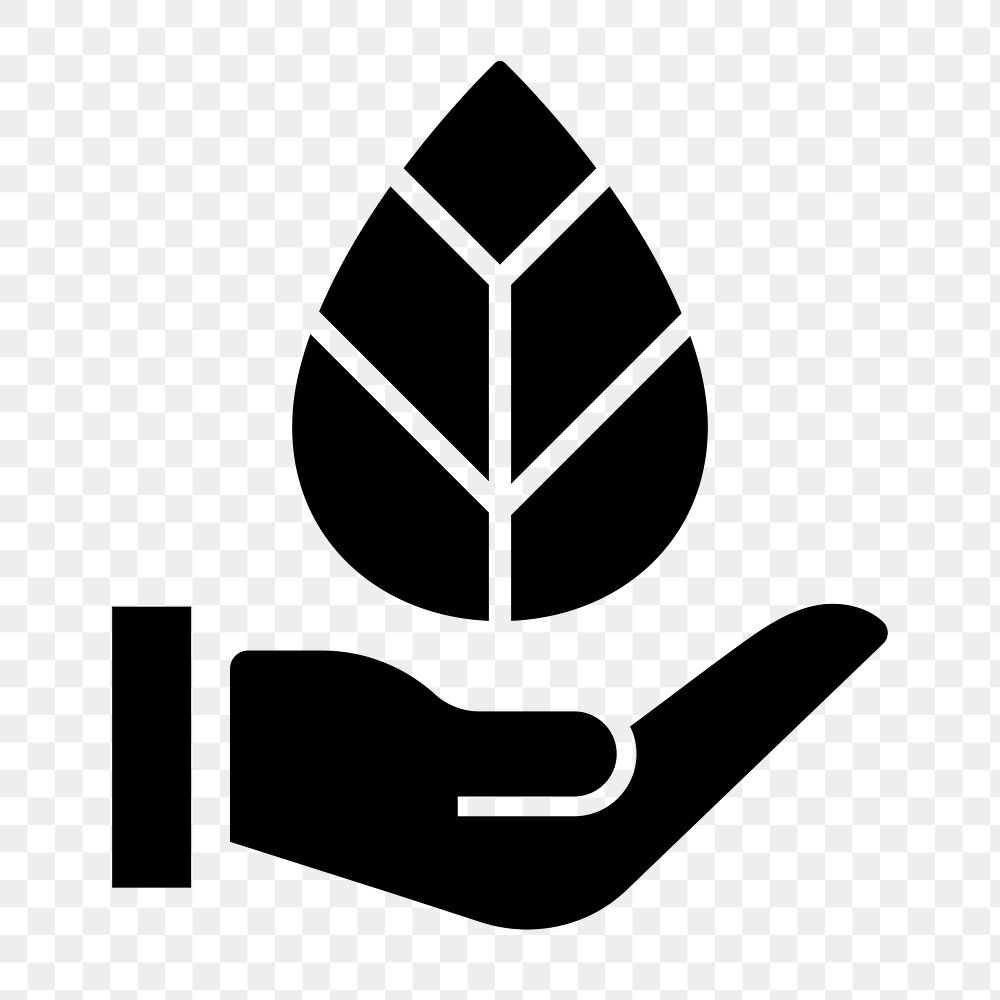 Hand png presenting leaf icon  sticker, simple flat design, transparent background