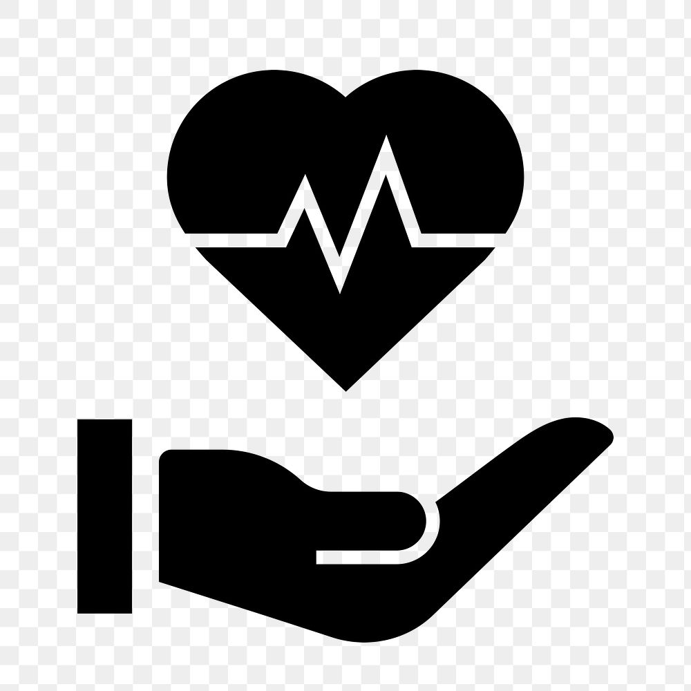 Heartbeat hand icon png sticker, simple flat design, transparent background