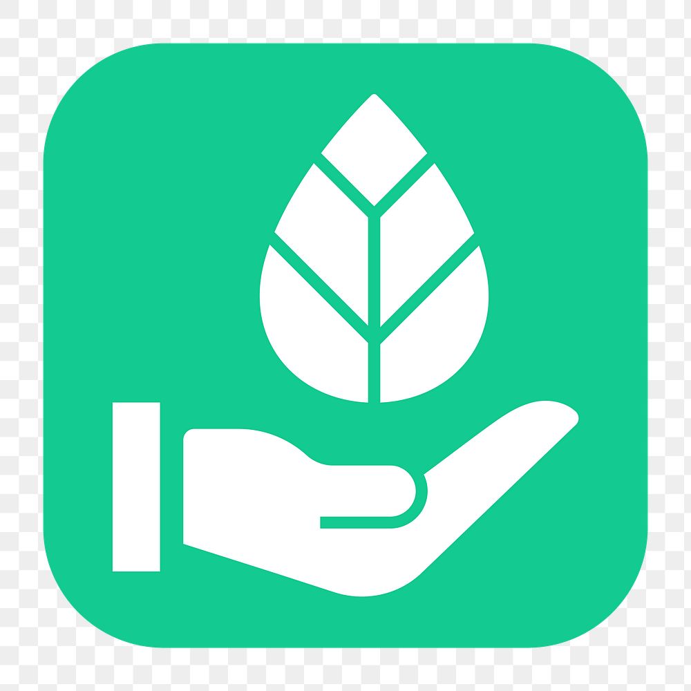 Hand png presenting leaf sticker, flat square icon, transparent background