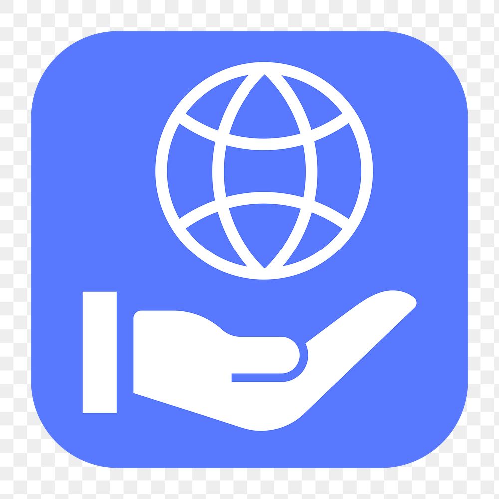 Hand png presenting globe sticker, flat square icon, transparent background
