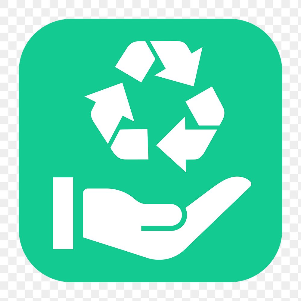 Recycle hand png sticker, flat square icon, transparent background