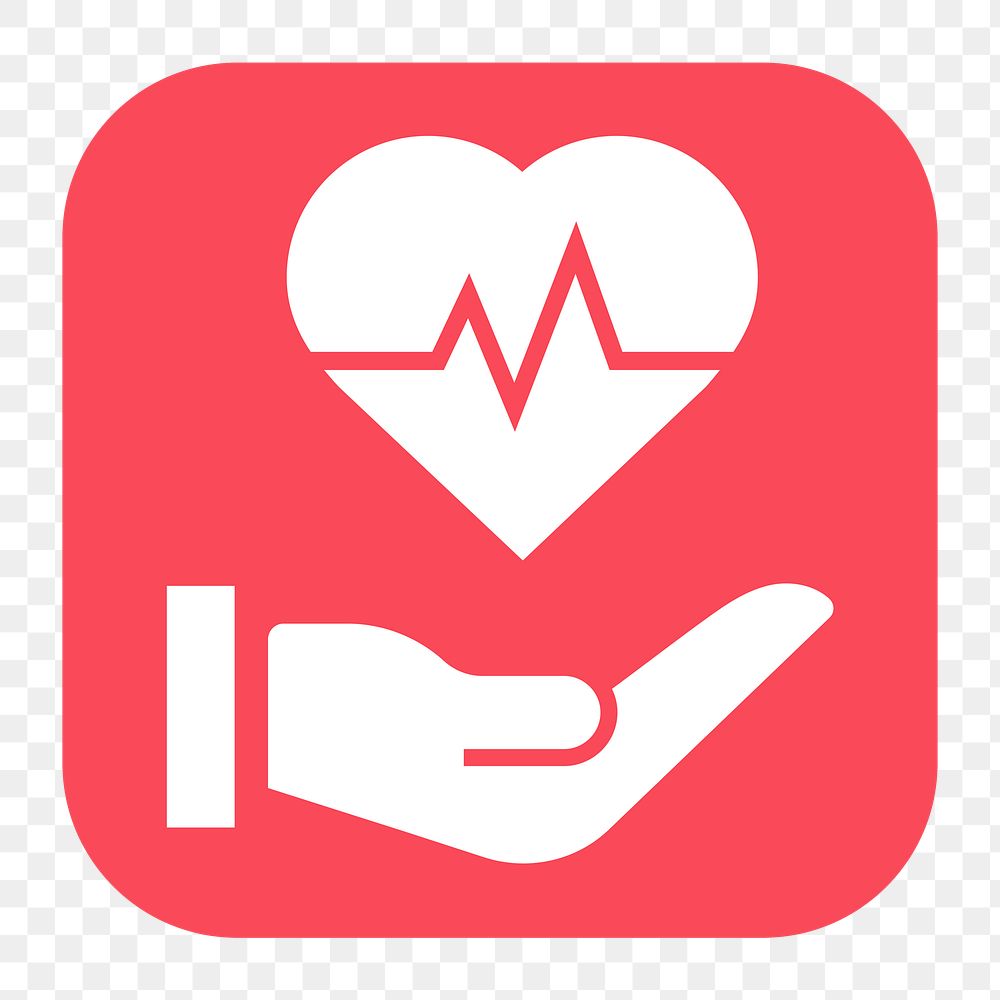 Heartbeat hand png sticker, flat square icon, transparent background