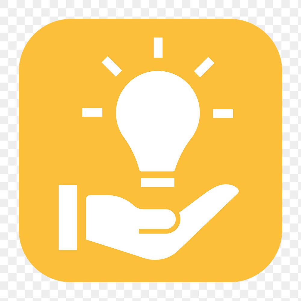 Light bulb png hand sticker, flat square icon, transparent background