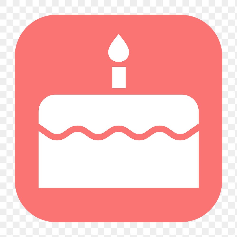 Birthday cake png sticker, flat square icon, transparent background