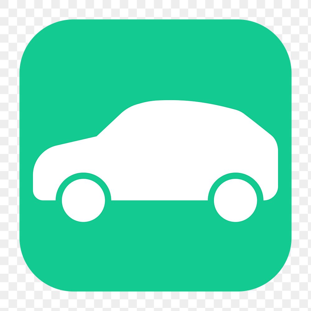 EV car png sticker, flat square icon, transparent background