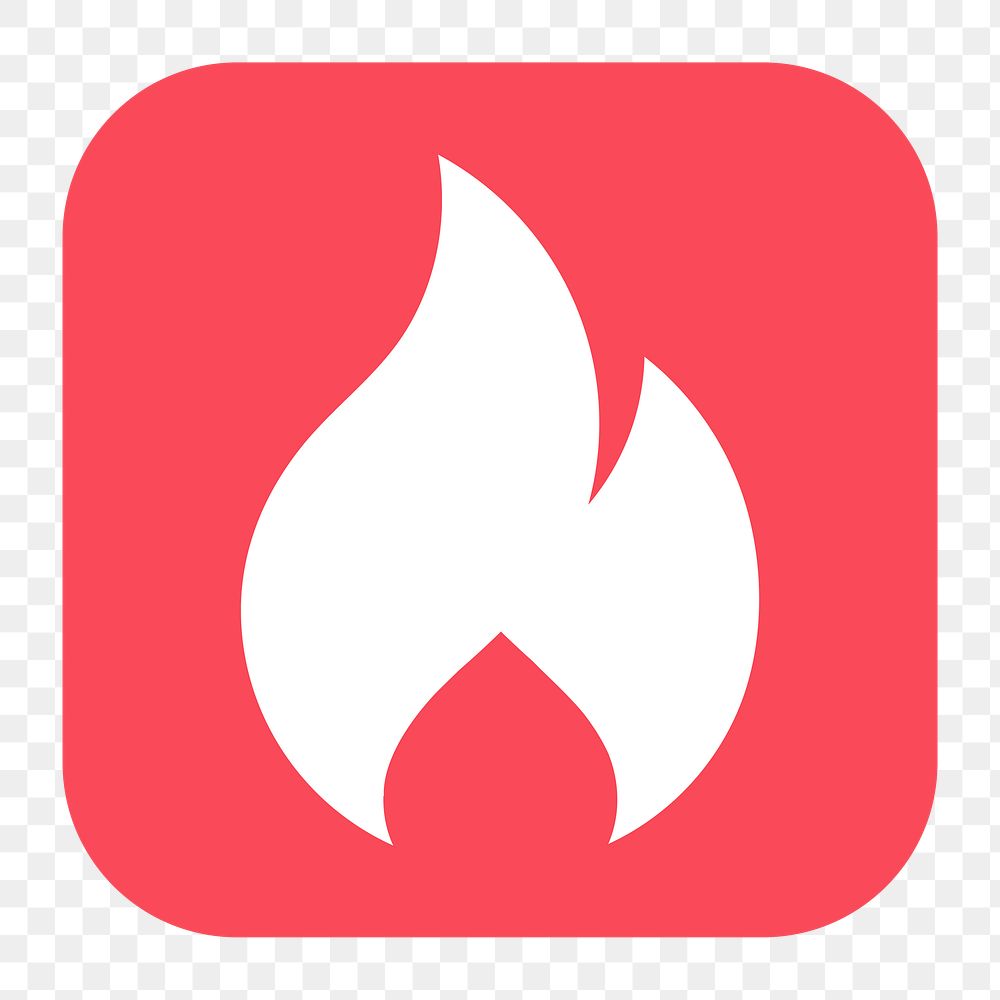 Flame png sticker, flat square icon, transparent background