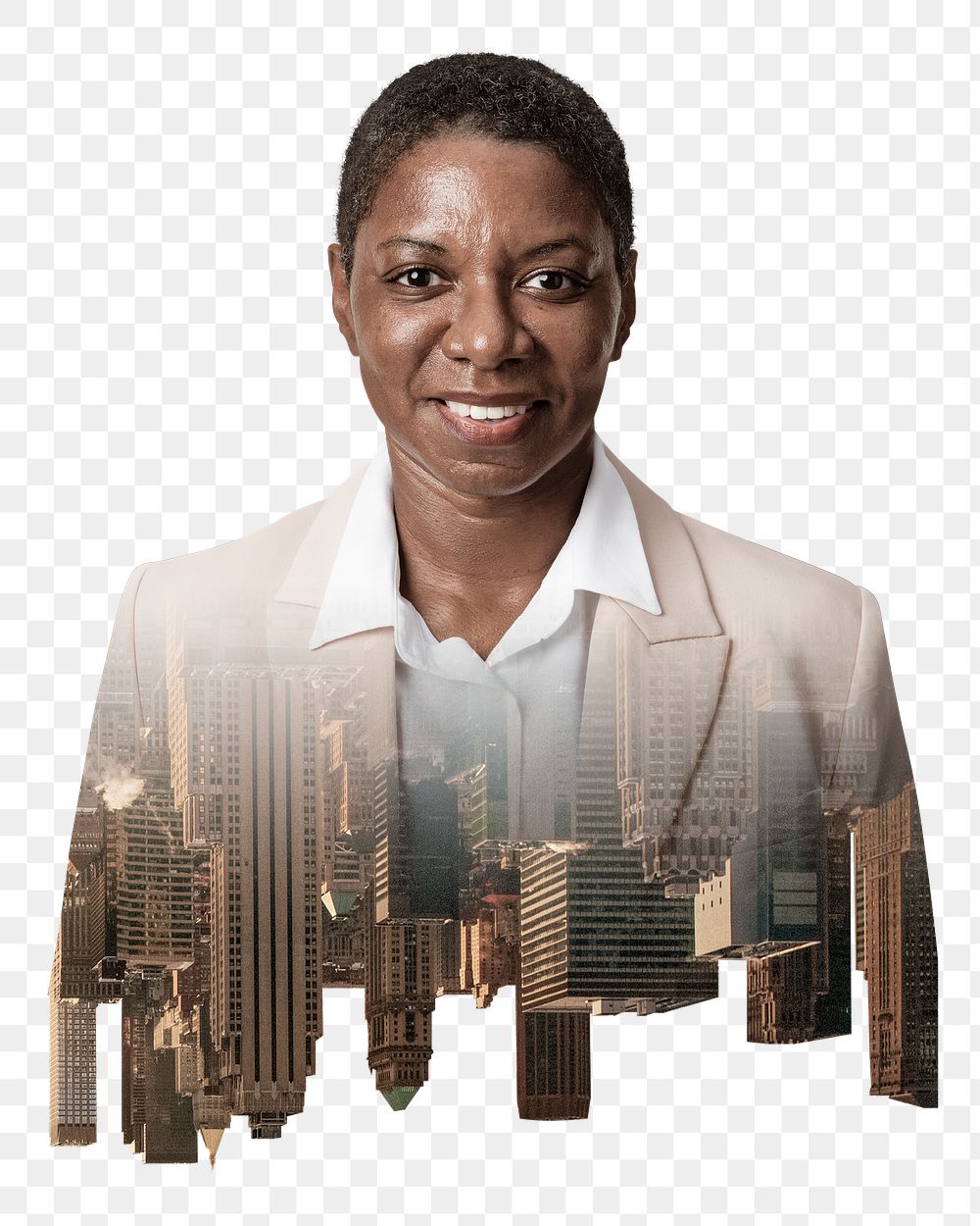 Png African American businesswoman sticker, surreal design, transparent background