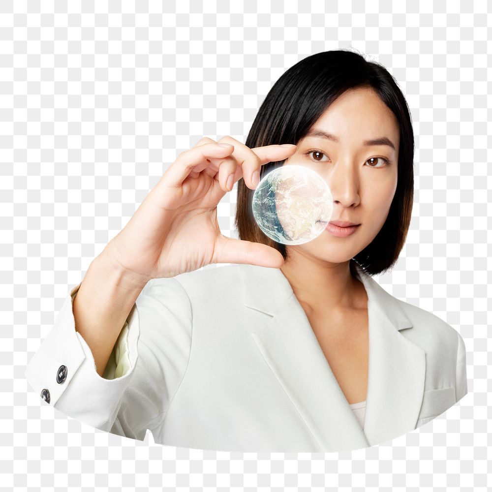 Woman & technology png sticker, business people remixed media, transparent background