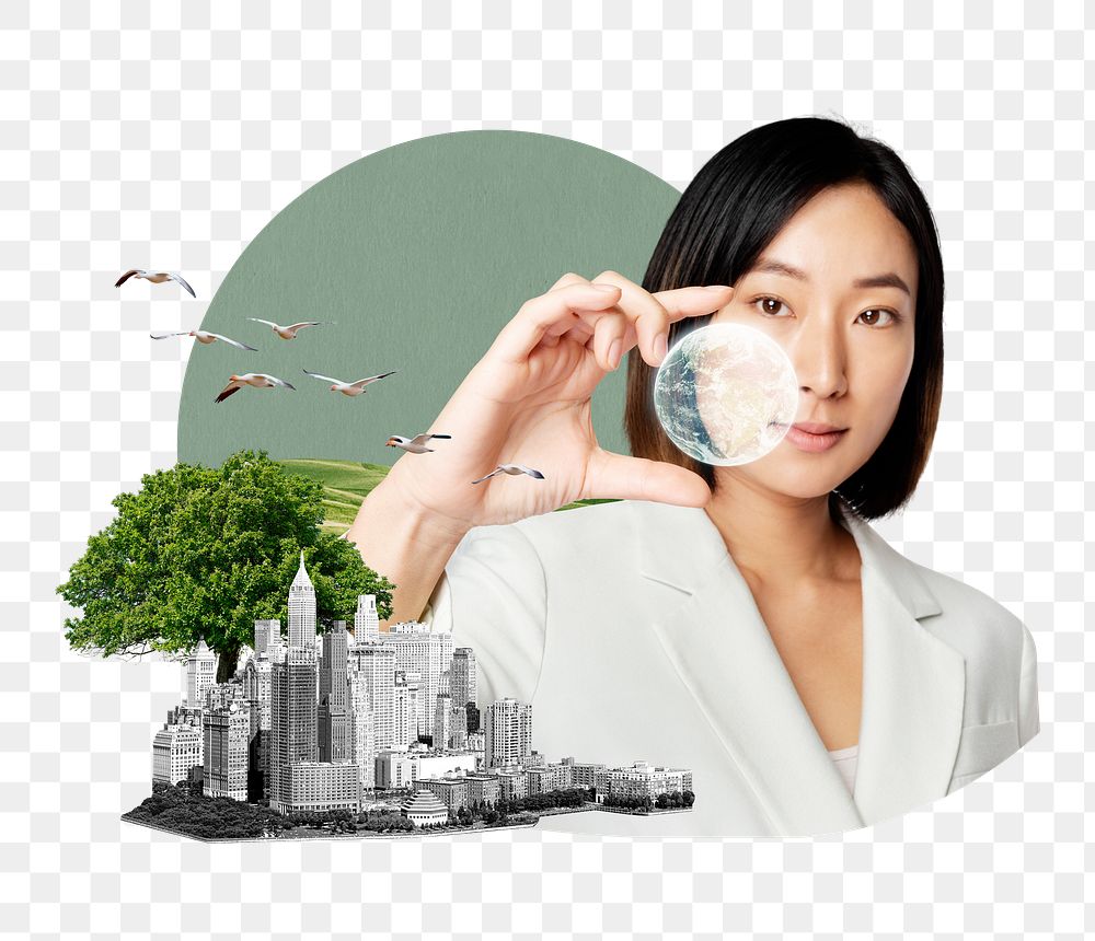 Woman & technology png sticker, business people remixed media, transparent background
