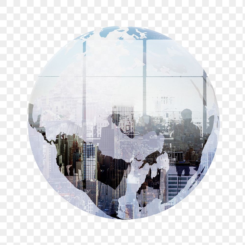 Business png sticker, circle shape, globe remixed media, transparent background