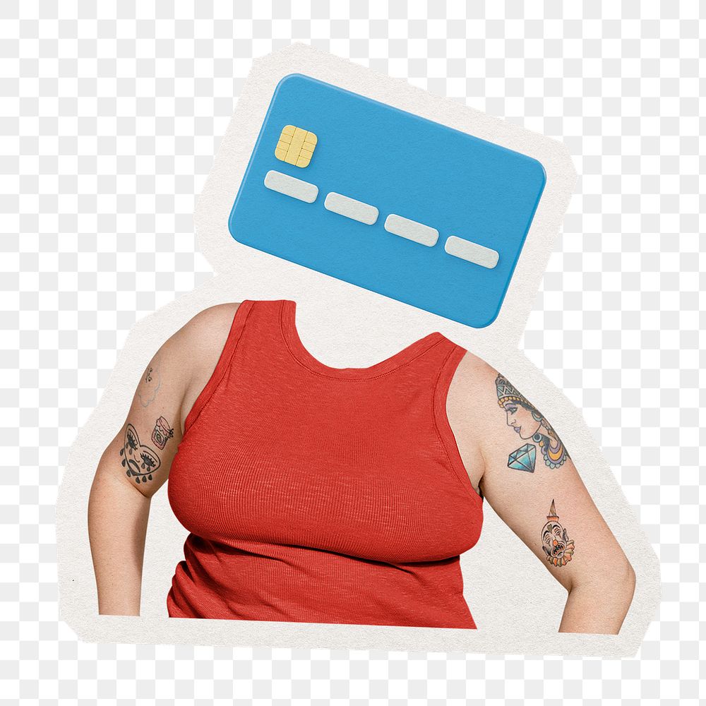 Credit card head png woman sticker, shopping remixed media, transparent background