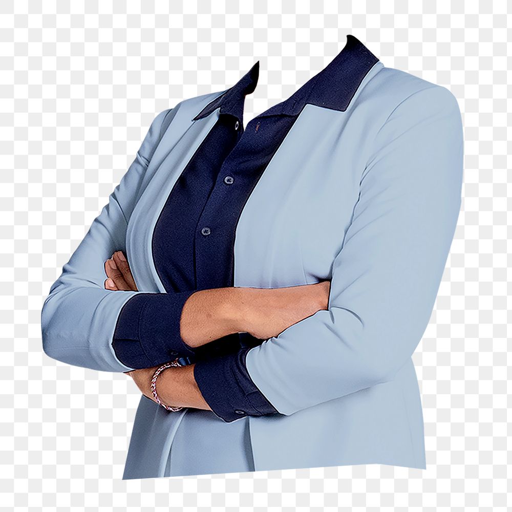Headless businesswoman png sticker, arms crossed gesture image, transparent background