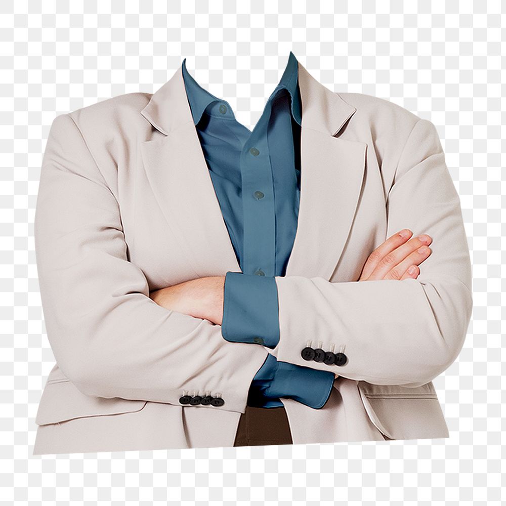 Headless businesswoman png sticker, arms crossed gesture image, transparent background