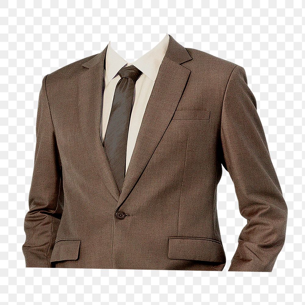 Headless businessman png sticker, wearing suit cut out on transparent background