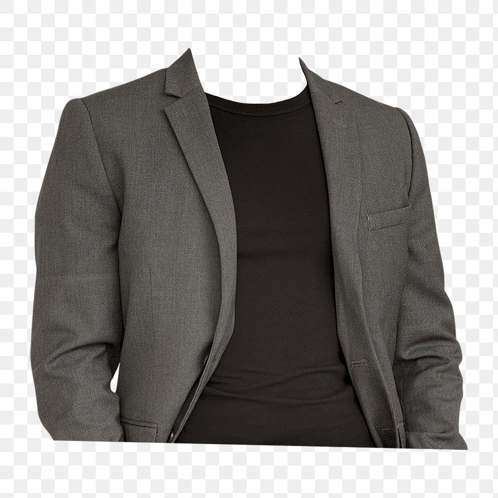 Headless businessman png sticker, wearing suit cut out on transparent background