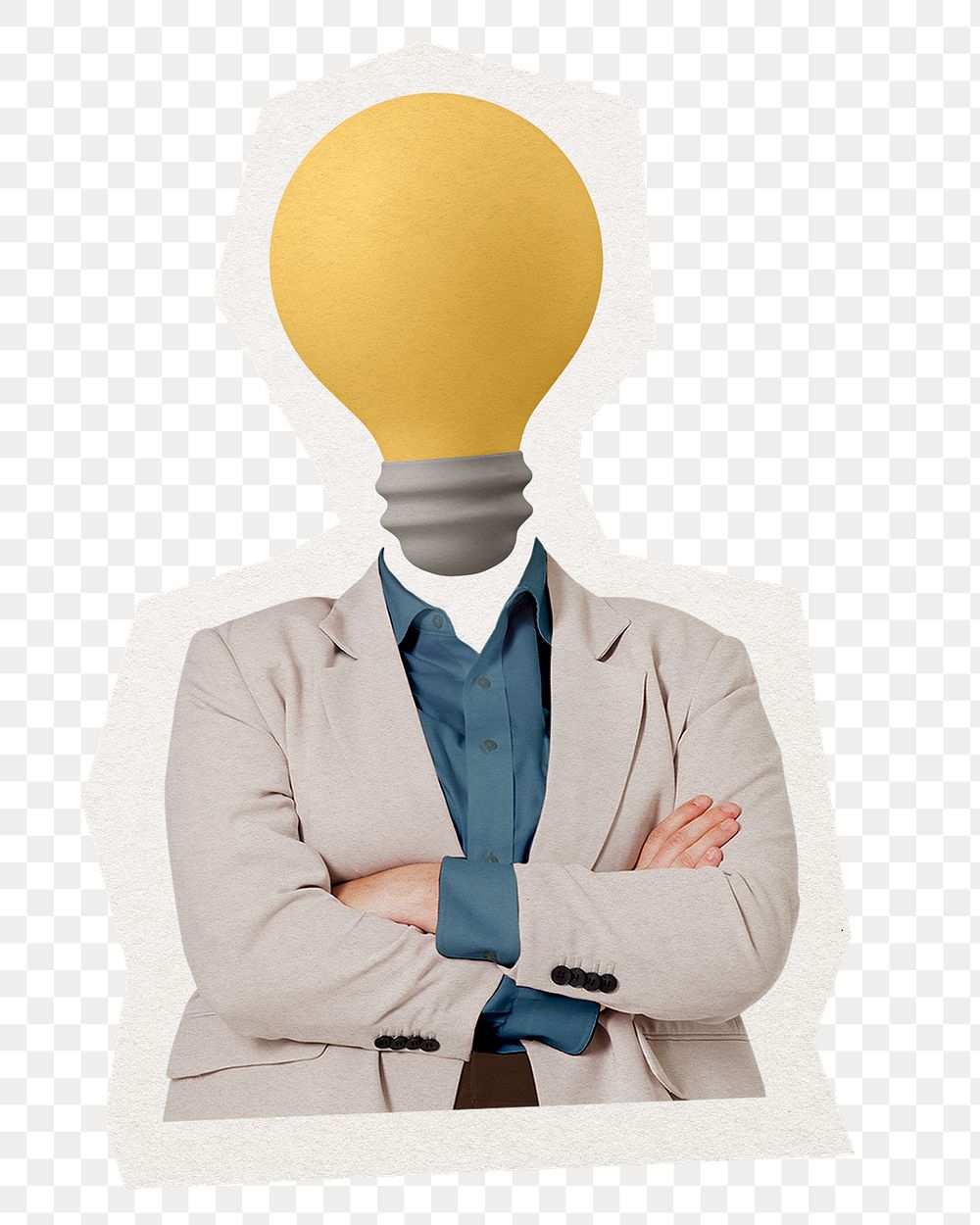 Businesswoman png light bulb head sticker, business, creative remixed media, transparent background