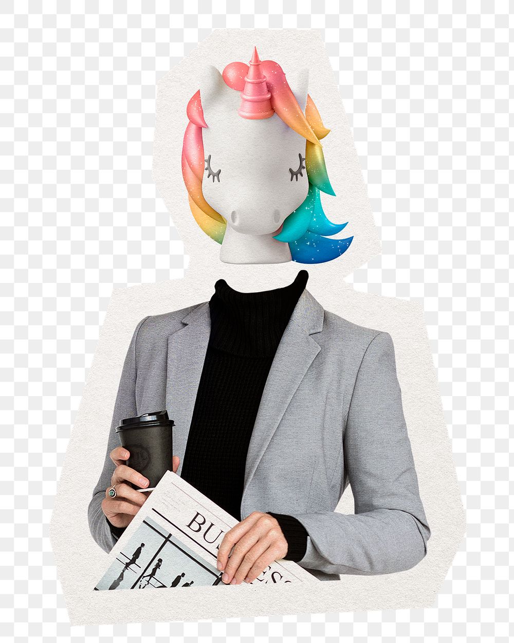 Unicorn head png businesswoman sticker, startup business remixed media, transparent background