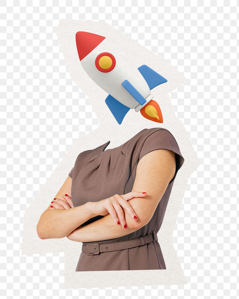 Rocket head png businesswoman sticker, startup, business launch remixed media, transparent background