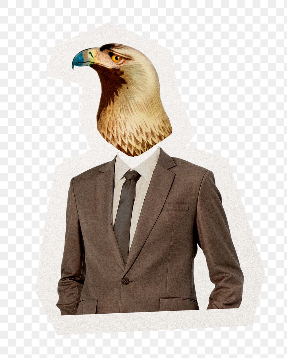 Businessman png hawk head sticker, animal, surreal remixed media, transparent background