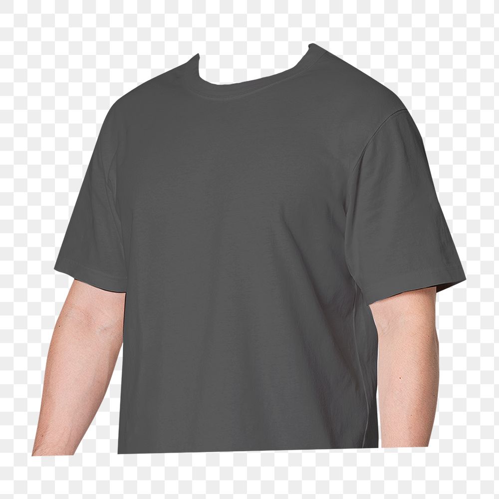 Headless man png sticker, gray t-shirt image, transparent background