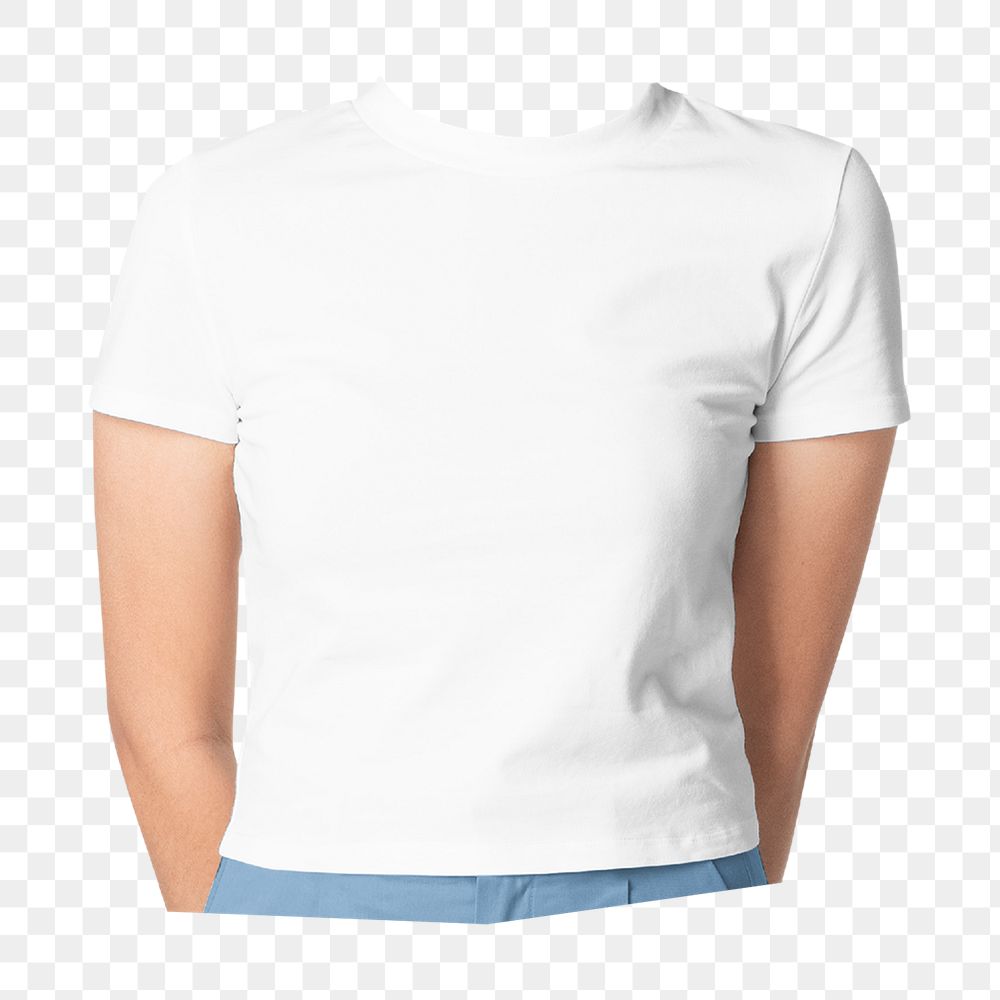 Headless woman png white t-shirt, minimal, casual fashion image, transparent background