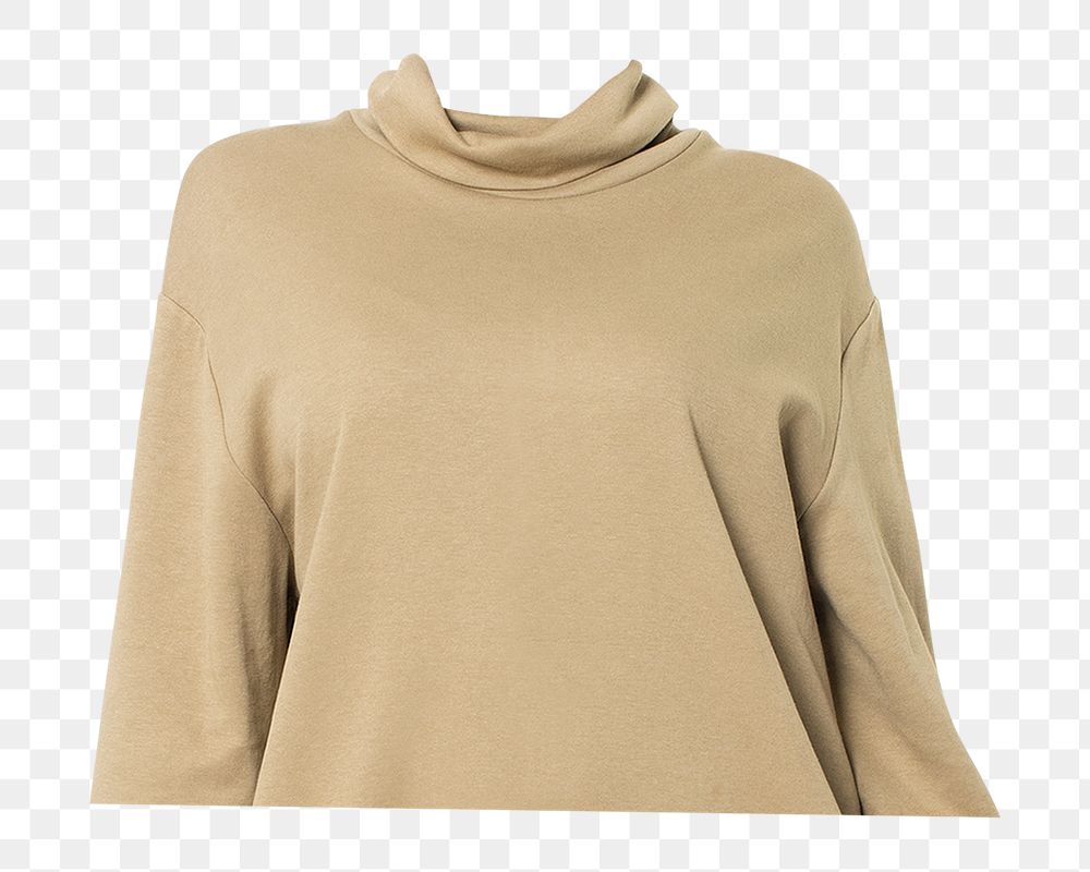 Beige turtleneck png sticker, women's winter apparel, transparent background