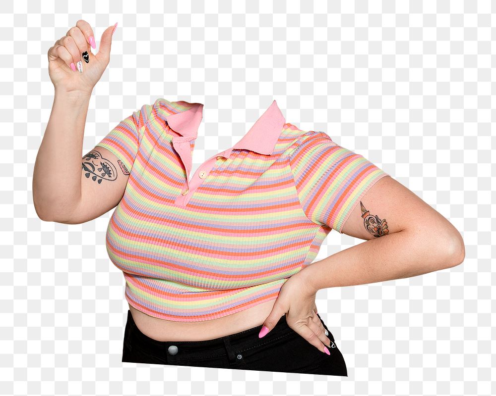 Headless woman png sticker, striped t-shirt, casual fashion, transparent background