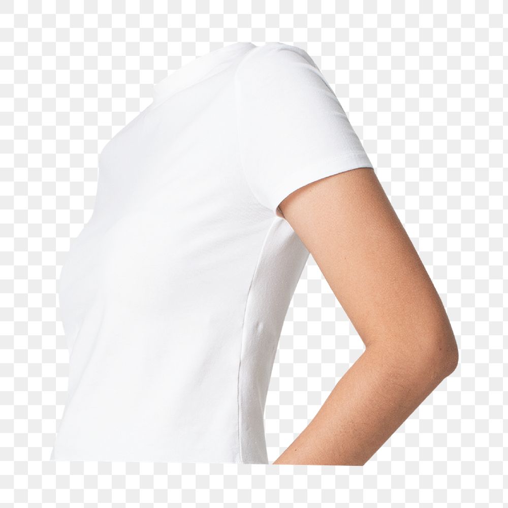 Headless woman png white t-shirt, minimal, casual fashion image, transparent background