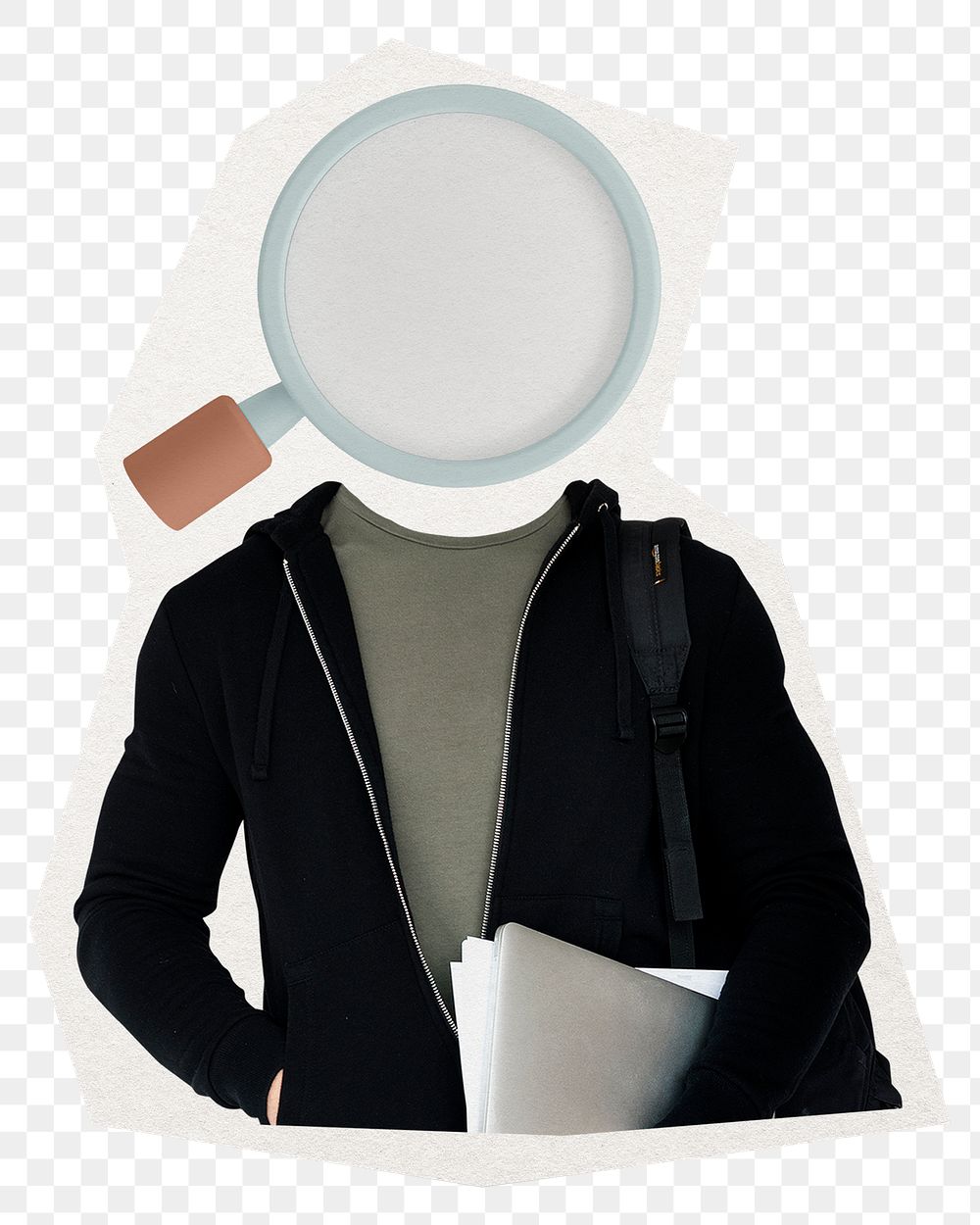 Magnifying glass png head man, student, education remixed media, transparent background