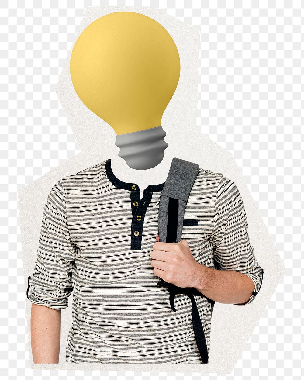 Student png light bulb head sticker, creativity, ideas remixed media, transparent background