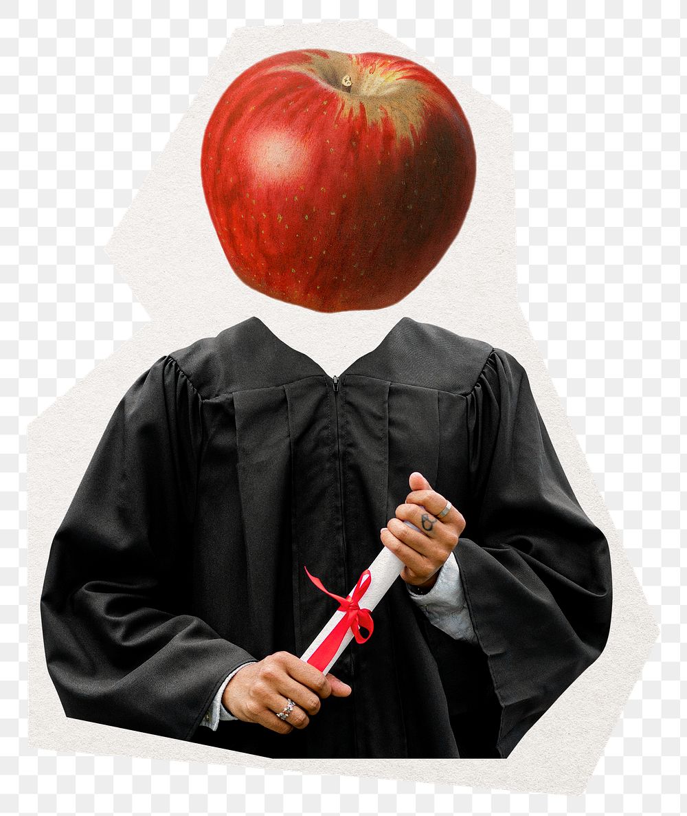 Apple head png graduate sticker, education remixed media, transparent background