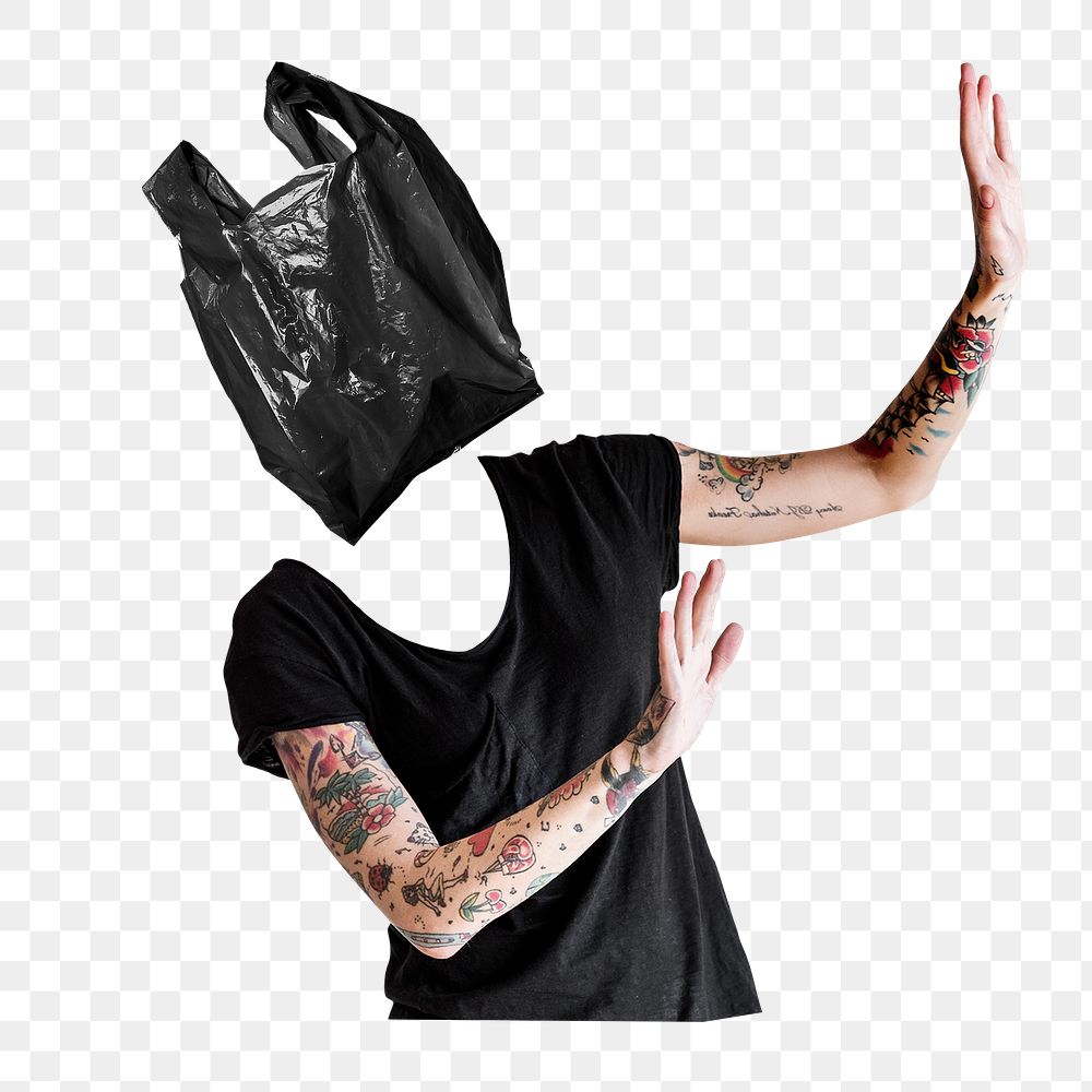 Plastic bag head png woman sticker, environment remixed media, transparent background