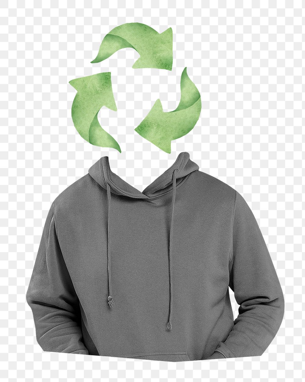 Recycle symbol head png man sticker, environment remixed media, transparent background