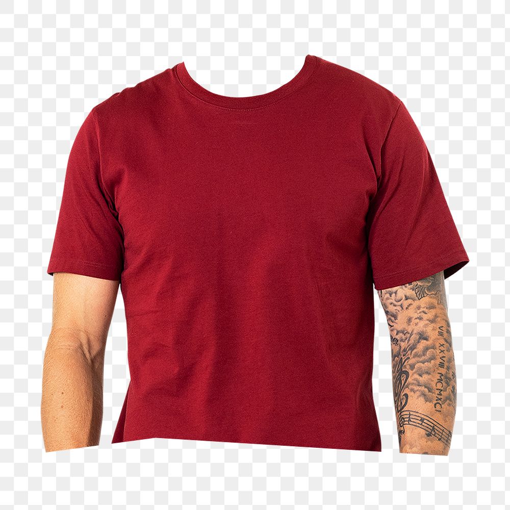 Headless man png sticker, red t-shirt image, transparent background